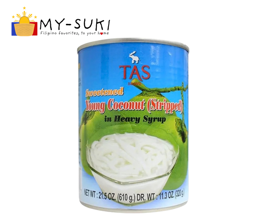 TAS Sweetened Heavy Syrup Young Coconut Stripped  21.5oz